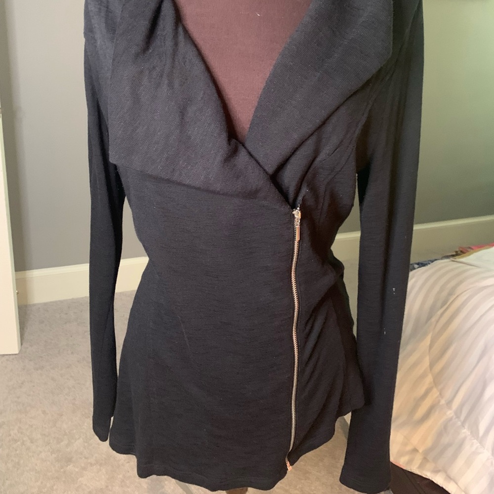 Women’s asymmetrical charcoal sweater/zip up